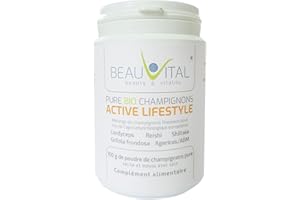 BEAUVITAL Pure Bio Blend Active Lifestyle 100g mélange de champignons médicinaux de Cordyceps, Reishi, Shiitake, Grifola, Agaricus, de l'agriculture biologique de l'UE, végétalien, sans additifs artificiels