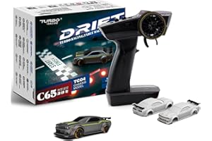 FLYCOLOR Turbo Racing Drift - Coche a control remoto a escala 1:76 con giroscopio mini RTR proporcional completo de 2.4 GHz con 2 carcasas de carrocería reemplazables (C65-gris)