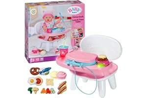 BABY born Tavolo da pranzo con funzione luce e suono - Oltre 10 piatti e bevande diversi - Adatto a tutte le bambole da 43 cm