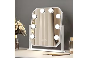 WITFAMILY makeup mirror with LED light bulb, Hollywood lighting mirror, 360 degree rotatable, 3 color lighting modes, adjustable magnifying glass, new generation diamond shape (White)
