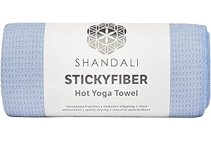 Shandali Stickyfiber Hot Yoga Towel - Silicone Backed Yoga Mat-Sized, Absorbent, Non-Slip, 24" x 72" Bikram, Gym, and Pilates - (Blue, Standard)