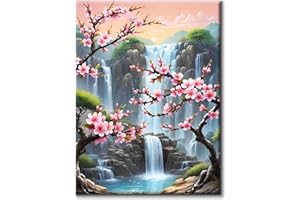 Yiminu.DS Diamond Painting Kit Completo 1 Pezzi, Diamanti Painting Kit 5D Adulti, Pittura Diamante Quadri Con Perline, 30Cm X 40Cm, Paesaggio cascata fiore