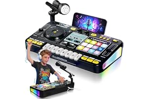 Kids DJ Mixer Controller Table Musical Toy Electronic Toy with Microphone Piano for Kid, DJ Board Key Musical Instruments Birthday Gift Toys for 3 4 5 6 7 Year Old Boy Girl (black)