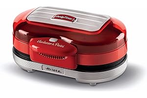 Ariete 205 Hamburger Maker Party Time, Macchina per fare hamburger, 1200 W, Doppie piastre antiaderenti, 2 scomparti, Facile da pulire, Rosso