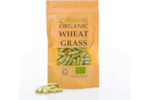 VEGISHAKE Organic Wheatgrass HPMC Capsules Nutrient Immune Rich Health Fitness Antioxidant Vegan Halal Kosher (60 Capsules)