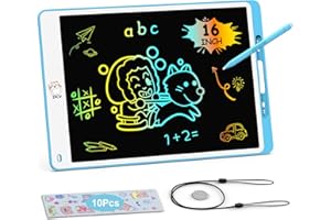 DCV 16 Inch LCD Writing Tablet, Colorful Drawing Tablet with Cartoon Stickers, Erasable Reusable Writing Board with Lock Function, Doodle Pad Educational Toys for Kids Age 2-9 Year Old Girls Boys-Blue