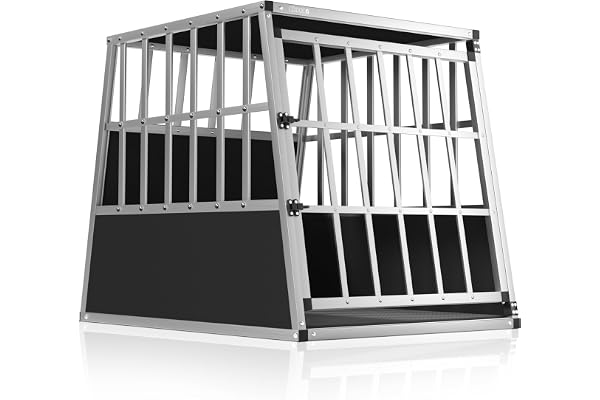 CADOCA® Cage de Transport L pour Animaux Aluminium MDF Noir Argent Caisse Chien boîte Box de Transport Voiture
