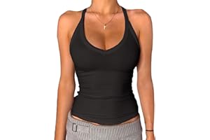 Danysu V Neck Racer Back Tank Top for Women Padded Ribbed Long Tank Fitted Basic Cami Tops