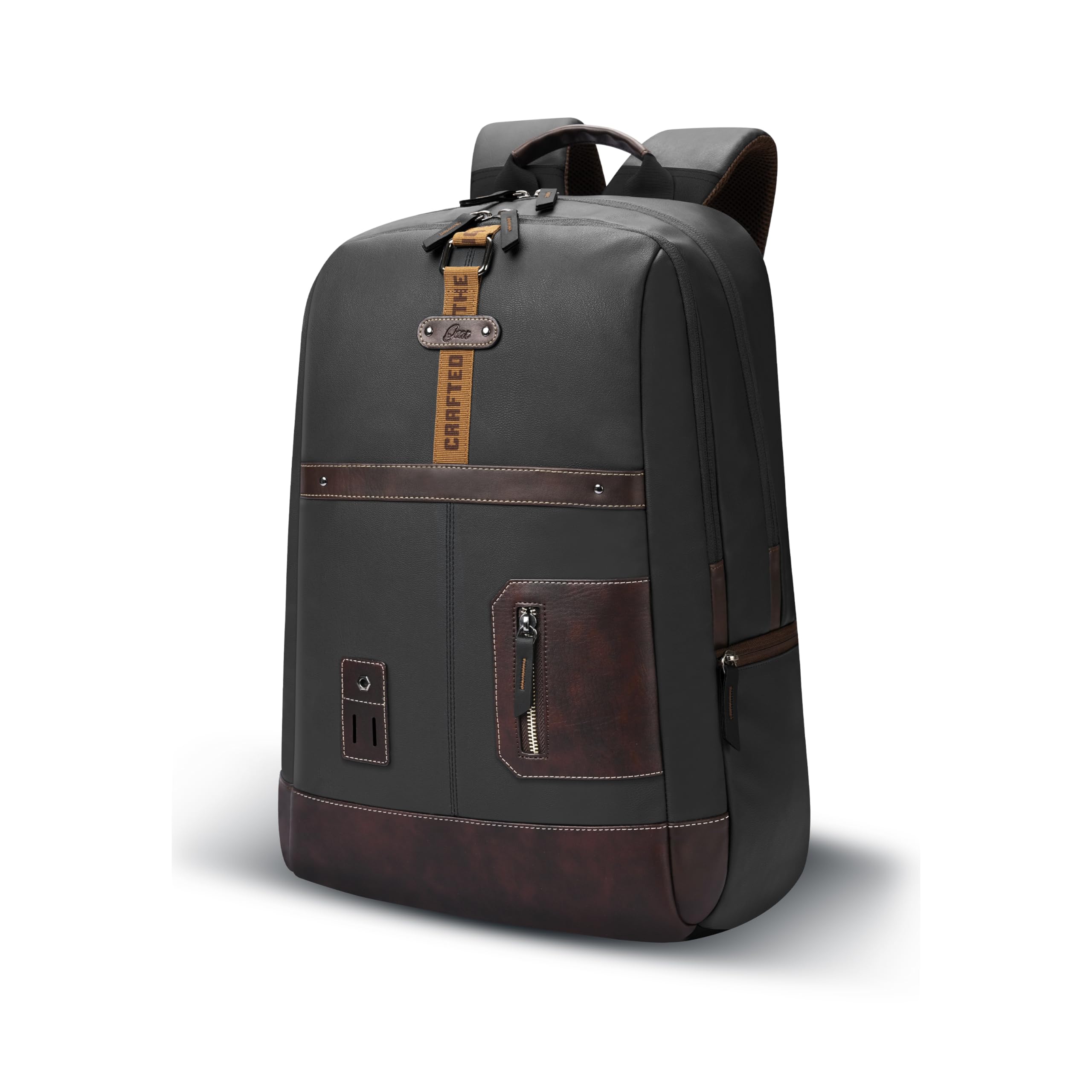 Gear Classic 6 18"/31L Antitheft Large Faux Leather Water Resistant Laptop backpack/Laptop backpack/Casual Backpack/Daypack/Travel Backpack/College Bag For Men/Women(Black-Brown)