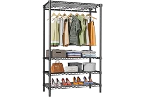 MONKLE - Stand Appendiabiti da terra con base con ripiani, 90 x 43.5 x 180 cm, portata 150 kg(Nero)