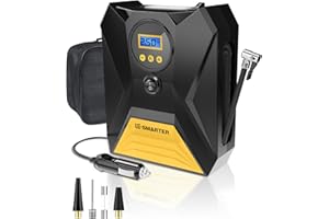 E-SMARTER Tyre Inflator Air Compressor, Car Tyre Inflator 12V, Car Tyre Pump with Memory Function, 3 Nozzle Adaptors, 20L/min Fast Inflation Car Pumps for Tyres, Car Pump for Car, Bike, Ball