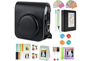 Risou Mini 12 Camera Accessories Bundles Compatible with Instax Mini 12. - Kit Includes: Camera Case/Photo Album/Filters/Wall Hanging Frames/Stickers/Pen(12 in 1) (Black)