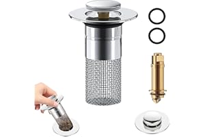 LeuKoles Waterjake Pop-up korek odpływowy do zlewu 34-40 mm z sitkiem, rafinowana miedź Bounce Core, sitko do włosów, 1 sztuka