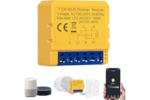 ZAKVOP Interruptor de atenuación de 1 vía, regulador inteligente de WiFi, control por voz/temporizador, no necesita cable neutro, controlador WiFi para tiras LED, compatible con Alexa y Google Home