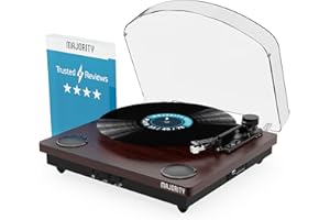 Vinyl Record Player with Bluetooth In & Out | Premium Cartridge | USB Recording | AUX Input and RCA Output | In-built Stereo Speakers | Slipmat Included | MAJORITY Moto (Walnut)