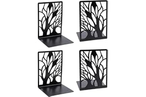 Coolnice 4 Pezzi Fermalibri Antiscivolo Fermalibri in Metallo Nero per Libri Pesanti,Fermalibri con design Unico Fiore per Casa, Ufficio