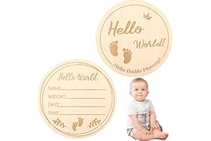 MAKOTO NOBU Cartello di Annuncio per Neonati in Legno Rotondo Da 10 cm, Ideale per Foto di Baby Shower, Decorazioni da Parete per Nursery, Segnale di Annuncio Del Bambino per Neonati, Cartello di Nascita