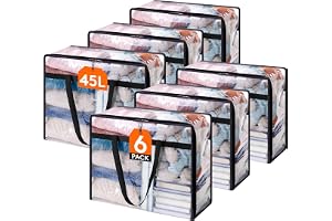 Lifewit-paket med 6 genomskinliga plastpåsar, 40L garderobsorganisator Förvaringslåda med lock Klädförvaring Flyttlådor med f