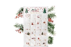 DEKEWE Calendrier de l'Avent à Remplir en Tissu, 2024 Calendrier de l'Avent Vide à Remplir, DIY Calendrier de L'Avent Tissu, Calendrier Suspendu Avent Noël avec 24 Pochettes pour Décorations de Noël