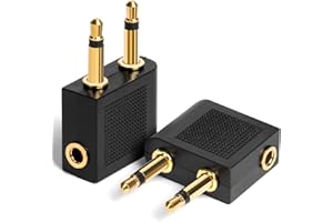 AXFEE Adapter samolotu, 2 szt. pozłacany adapter do słuchawek latających, uniwersalny adapter słuchawkowy do samolotu 3,5 mm, przejściówki do słuchawek lotniczych, do systemów multimedialnych