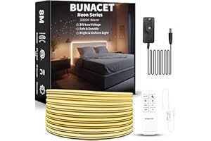 ‎BUNACET BUNACET LED Strip Warmweiss 8M 24V, Neon LED Streifen Dimmbar 3000K, Wasserdicht Neon Lichtband 960LEDs, Flexibel LED Band mit Fernbedienung und Netzteil, Silikon Lichtleiste für Innen Aussenbereich