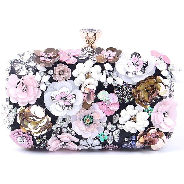 CRFASIBE Sac à Main De Soirée Femme - Pochette Broderie Fleurs Avec Chaîne, Élégante Clutch Perles Pour Mariage Et Cocktail