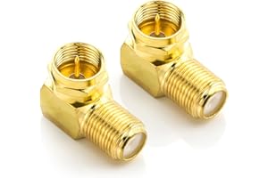 deleyCON Set 2 Adattatori Angolari SAT 90° per Cavo Coassiale - Spina Angolare f - Adattatore f - Connettore f - 7 mm - Giunto SAT - Placcato Oro