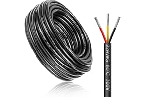 LightingWill 32.8FT/10M 22AWG 3x0.3mm² Electrical Wire 3 Core Cable, 22 Gauge 5V/12V/24V/240V/300V Low Voltage Flexible Extension Cable, Tinned Copper Wires, High Temperature Resistant