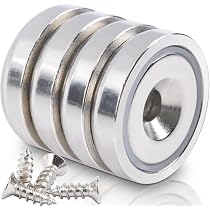 16 Pièces Aimant Neodyme 40 kg Force 32 x 7 mm avec Trou et Capsule, Aimant en Pot Fraisé avec Vis en Acier, Aimant Puissant pour Réfrigérateur, Cuisine, Industrie