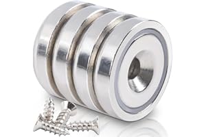 FPMYB 4 Piezas Imanes Neodimio 30 kg de Fuerza 25x7mm Imanes con Orificio y Cápsula, Tornillos y Cojines de Acero,Imán Potente para Cocina Oficina Nevera Industria Ciencia