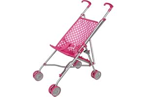 Idena 40068 - Poussette pliable pour poupée, housse rose avec un joli motif à pois, hauteur de poussée environ 55 cm