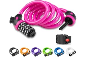Opaza Candado de Bicicleta, Seguridad Candado de Cable Mejor Combinación con Flexible Montaje Cable de Bloqueo Antirrobo Alta Seguridad para La Bicicleta al Aire Libre 1.2m X12mm (Rosado)