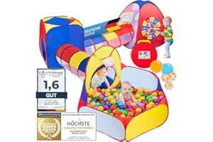 all Kids United® Spielzelt mit Tunnel, Bällebad, Krabbel-Tunnel & mehr (ohne Bälle) XXL Spielland 5-teiliges Pop-Up Spiel-Haus mit Tasche