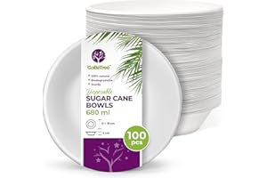 GoBeTree 100 Ciotole Usa e Getta in Polpa di Canna da Zucchero da 680 ml, Biodegradabili e Ultra Resistenti, Colore Bianco, Ideali per Feste, Colazioni e Ogni Evento Speciale, Perfette per la Casa.