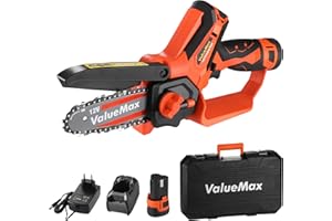 ValueMax Mini pilarka akumulatorowa 4 cale, przenośna bezprzewodowa elektryczna piła łańcuchowa 12 V i 2 x 2000 mAh baterie do cięcia drewna, gałęzi drzew, przycinania ogrodu