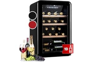 Klarstein Cantinetta Vino, Cantinetta Vino Refrigerata a Zona Singola per Interno/Esterni, Frigo Bar, Cantina Vino con Vetrina, Mini Bar con Protezione UV, Frigo Vino Touch, 4-22°C, 19 Bottiglie