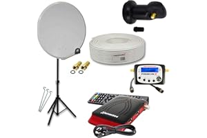 Premium X Camping Komplett HD SAT Anlage 45cm Satelliten-Schüssel Single LNB Kabel Dreibein Stativ TV Receiver Sat-TV-Signalfinder