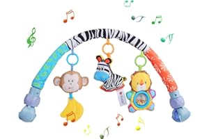 HENAKMSL Baby Bogen Kinderwagen Spielzeug für Babys 0-6 Monate Kinderwagen Spielzeug mit Rassel/Squeak Musikalische Sensorische Hängende Krippe Bogen Mobile Spielzeug Kinderwagen Spielzeug für Neugeborene