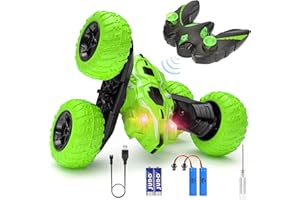 aaczly Voiture Télécommandée Tout Terrain Enfants Voiture Cascadeur Double Rotation 360 °RC 2.4GHz 4x4 Voiture Télécommandée Batterie Cadeau d'anniversaire 3 4 5 6 7 8 9 10 Ans Garçon Fille (Vert)