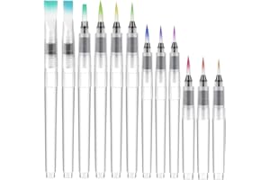 HARIENDNY 12 Stück Wasserpinsel Stifte Pinsel mit Wassertank Wassertankpinsel mit Befüllbarer Wassertank Watercolor Brush Pen für Aquarellmalerei Kalligraphie Farbe Ausfüllen