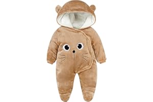 WYTBABY Chłopięcy/dziewczęcy kombinezonik polarowy z kapturem, body, śpioszki dla niemowląt z długim rękawem, słodkie piżamy, zimowe stroje