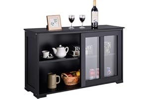 DREAMADE Armadietto da Cucina Mobiletto per Sala da Pranzo con Ante Scorrevoli, in MDF (Nero)