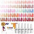 Vishine 48 PCS Gel Polish Set, 45 Jelly Nude Pink Gel Nail Polish Set All Season Neutral Sheer Milky White Gel Nail Polish Set with Gel Base and Matte Glossy Top Coat Manicure Salon at Home