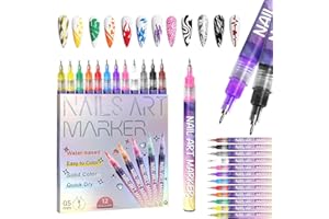 GENÉRICO Bolígrafo de Uñas, 12 colors Nail Art Point Pen Set, Pen Manicure Bolígrafo para Dibujar para DIY Dotting, Rotulador Uñas Herramientas de Manicura Regalo para Halloween Navidad (1juego)