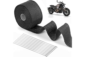Jortmrd 5M Cinta Anticalorica Escape Moto Cinta Anticalorica para Escapes, Cinta Termica Moto Cinta Térmica Escape Negro Cinta de Escape con 10 Bridas Metalicas
