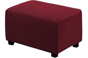 CLGTY Rectangle Stretch Ottoman Slipcovers, Jacquard Footstool Protector Foldable Soft Non Slip Footrest Covers With Elastic Bottom Furniture Protector For Pets-Wine red-Large