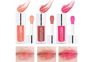 KTOULER 3 Pcs Plumping Lip Oil, Hydrating Glitter Lip Gloss Tinted Lip Balm Lip Care Transparent Toot Lip Oil, Nourishing Long Lasting Lip Glow Oil Lip Care Products