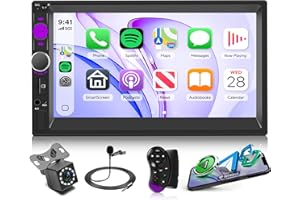 Rimoody Double Din Carplay Wireless, 7 Inch HD Touchscreen 2 Din Car Radio Head Unit with Android Auto Mirror Link, Bluetooth, FM, EQ SWC/USB/TF/AUX/UI Remote Control + Backup Camera