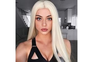 ‎MILDISO Perücke Blond Damen Lang Glatt Gerade Perücken für Frauen/Mädchen/Afro Natürliche Wurzel Mittelteil Spitze Perrucken Party/Kostüm Lace Front Wig ca.68cm/26zoll DE066J