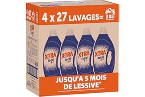 X-Tra Total - Lessive Liquide - 4 plus 1 - Propreté - Eclat - Fraîcheur - Engagé pour vous - Economique - Une seule lessive pour tout votre linge - Efficace des 20°C - 108 Lavages - 5 Mois de Lessive